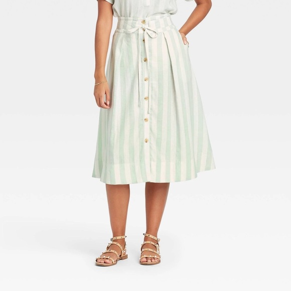 a new day Dresses & Skirts - NWT A New Day Striped Linen-Blend Midi Skirt in Mint & Cream | Size S